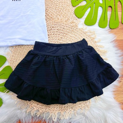 Conj. Blusa Love Paris e Short Saia - Branco e Preto